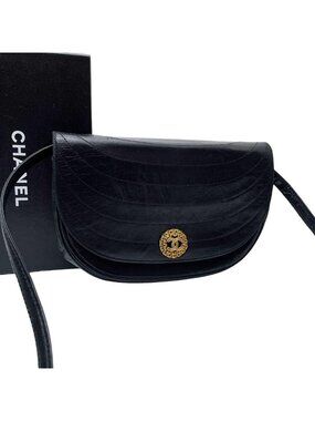 Chanel Lambskin CC Logo Half Moon Shoulder Bag Flap